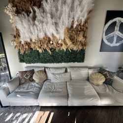10ft Cream White Sectional Couch with Ottoman