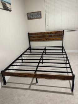 Metal Platform Bed Frame with Wood Headboard