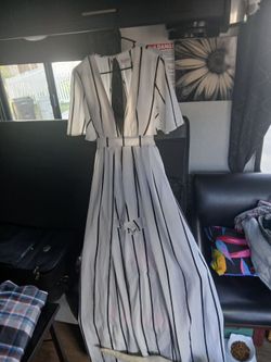 White Black Striped Maxi Dress with shorts