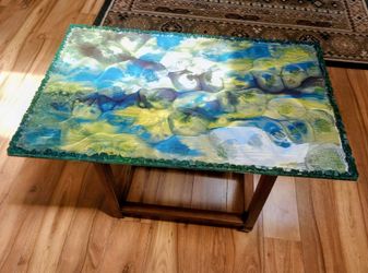 Resin Art Coffee Table with Wood Base