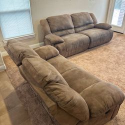 Taupe Brown Swayed Reclining Couches 