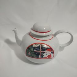 Vintage Porcelain Teapot Christmas 8-in Tall