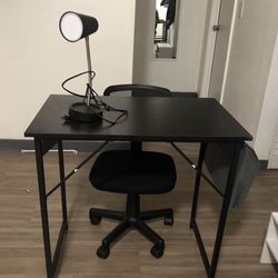 DESK WITH CHAIR AND LIGHT