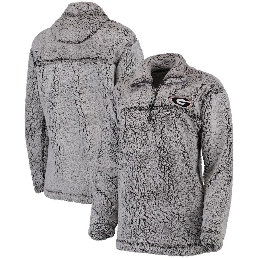 Women's Gray Georgia Bulldogs Sherpa Super Soft Quarter-Zip Pullover Jacket Sz L