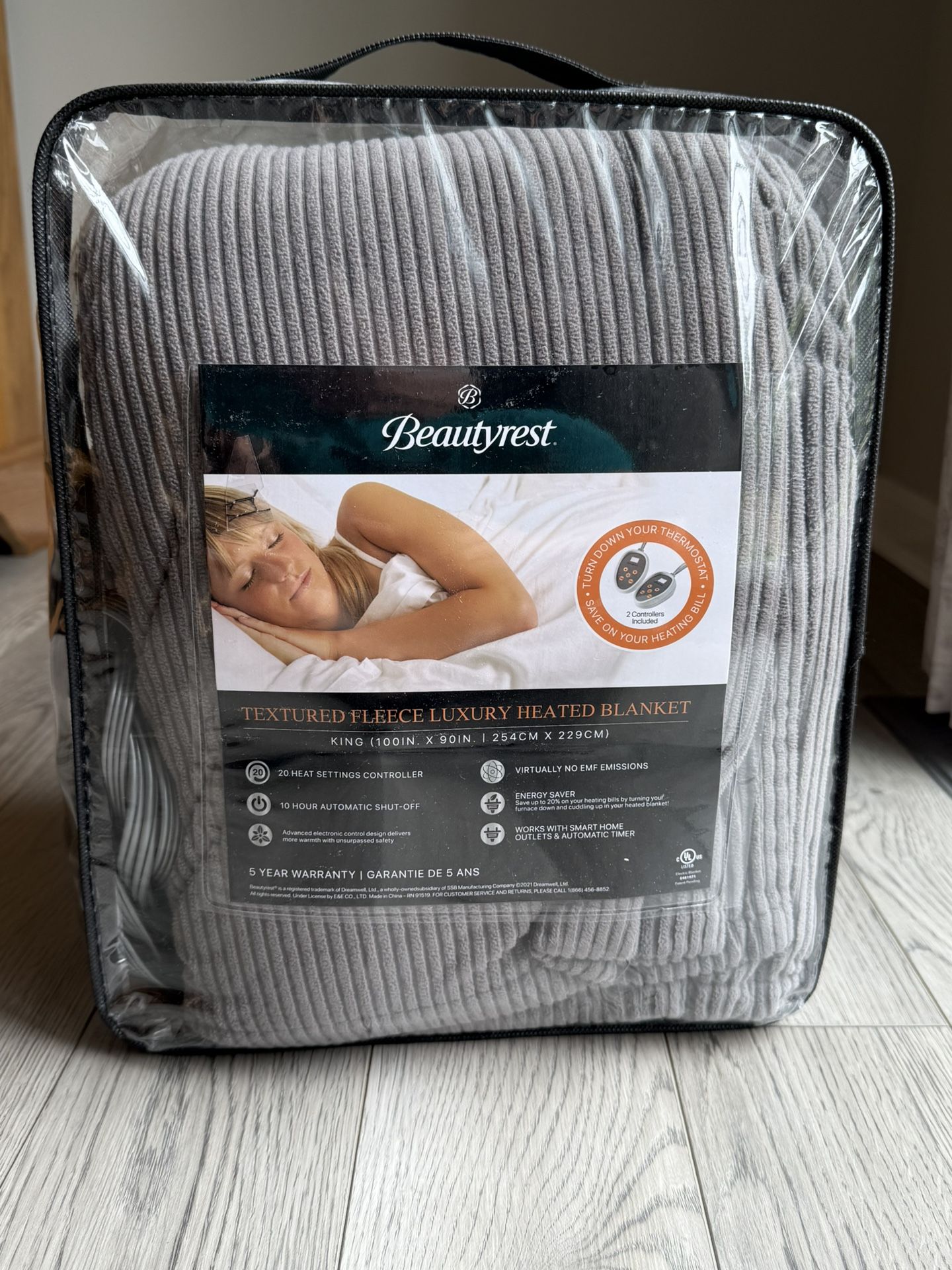 Beautyrest Electric Blanket Luxurious Micro Fleece Ultra Soft Ribbed Textured King Size