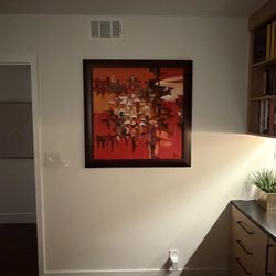 37” X 37” Vietnamese Framed Canvas Painting, Abstract