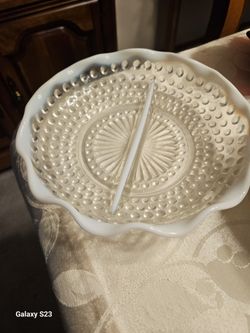 Vintage Fenton Moonstone Opalescent Hobnail Divided Dish