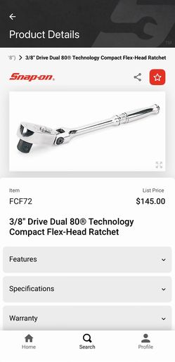 Snap-on FCF72 Compact Flex Ratchet