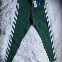 New Adidas Originals 3 Stripes Trefoil Womens Size XL Green Leggings 