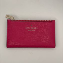 Kate Spade Pink Leila Pebbled Leather Small Slim Bifold Wallet
