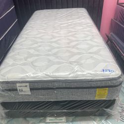 Twin Size, 10”Pillow Top Mattress And Box Spring,Almost New,SANITIZED,