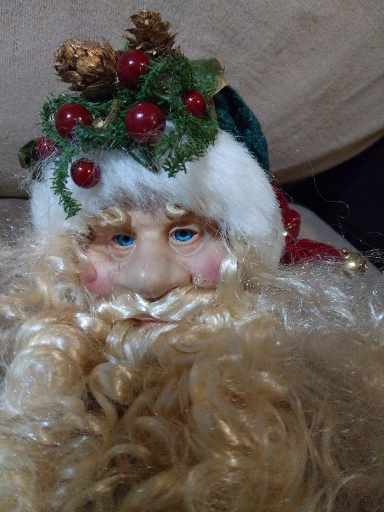 Handpainted Santa Ornament Head. Jester. Imperial Farmhouse. 11.5 inches. Unique