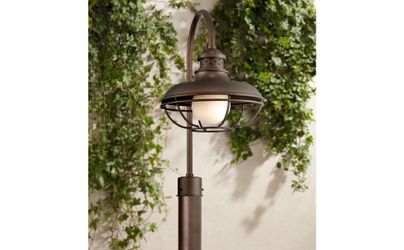 New in Box 6 - Franklin Park Farmhouse Rustic Outdoor Post Light Oil Rubbed Bronze Open Cage 23 1/2" White Glass Orb for Exterior House Porch Patio Ou