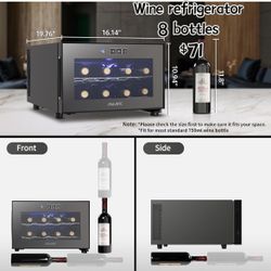 😀 8 Bottle Wine Cooler Refrigerator, Wine Fridge Small, Countertop Wine Cooler with Temperature Control, Mini Freestanding Wine Cellar Glass 