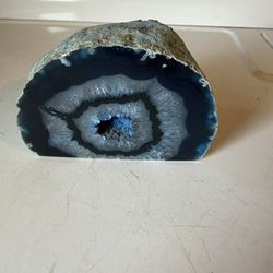 Blue Agate Geode Cluster, Polished Crystal Specimen