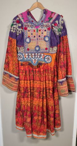 Vintage Handmade Beaded Embroidered Afghan Tribal Kuchi Dress  