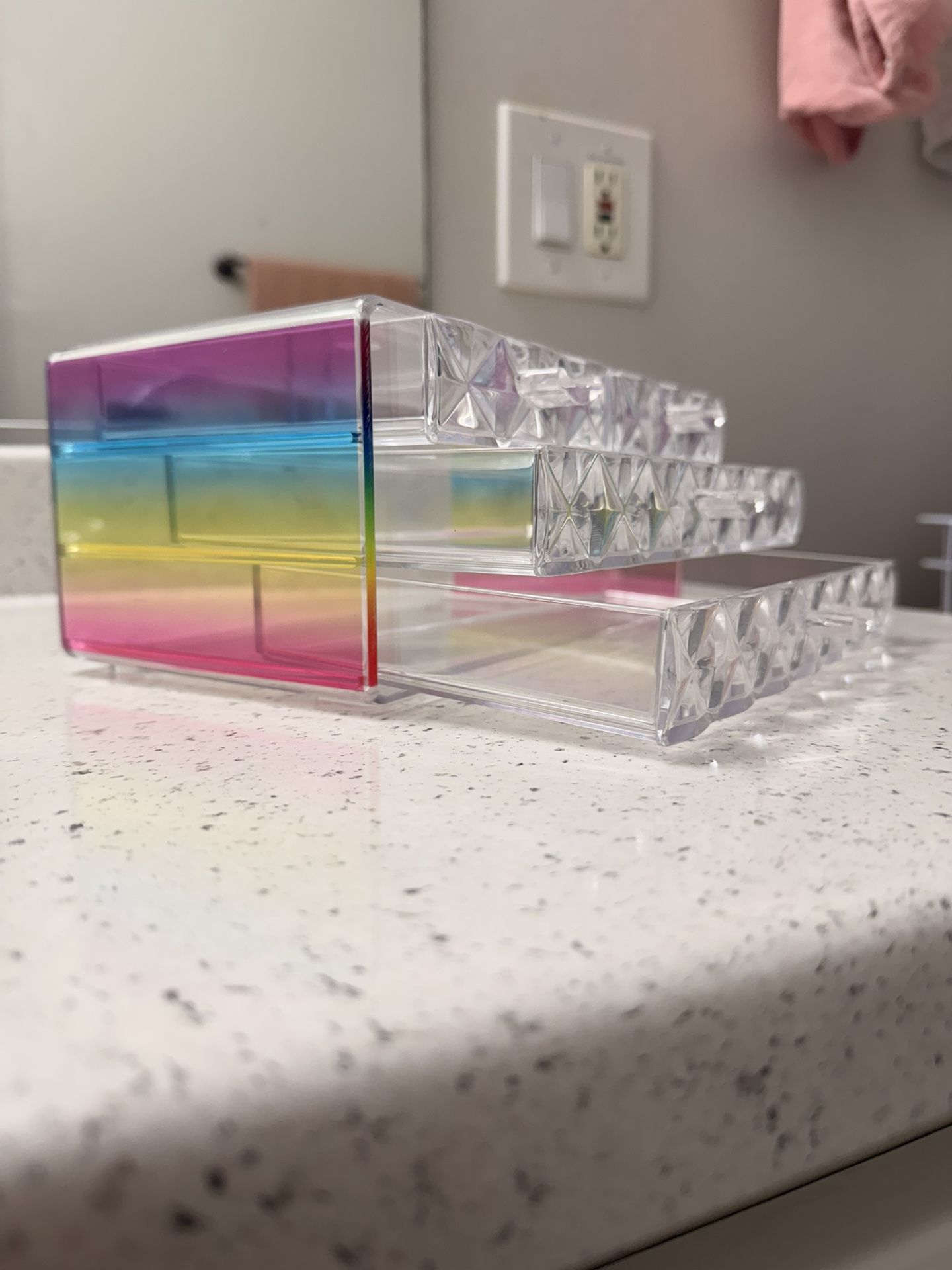 ๐ Iridescent/Rainbow Acrylic Storage Organizer - 3 Drawer Makeup/Jewelry Box