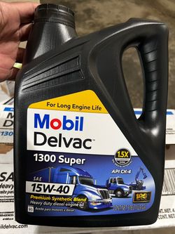 Lot of 4 Mobil Delvac 1300 Super Motor Oil 15W40 Synthetic Blend Heavy Duty Diesel 1 gallon 122492