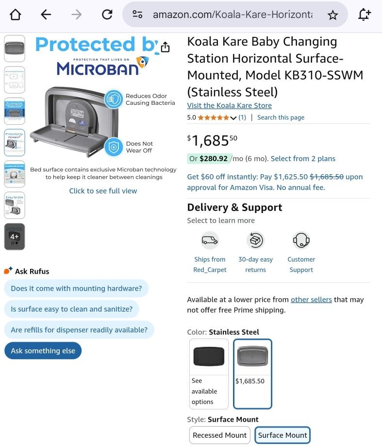 Koala Kare Baby Changing Station Horizontal Surface-Mounted, Model KB310-SSWM
