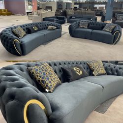 Victoria Petrol Green Velvet Living Room Set & Sofa And Loveseat & Couch 
