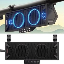 GoHawk 15 Inch UTV 300W Sound Bar Bluetooth ATV, RGB Light, IP66 Waterproof Golf Cart, Polaris RZR Can-Am FM Radio, Fits 1.5"–2.25" Roll Cages