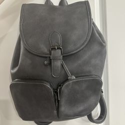 Vegan Leather Grey Backpack 