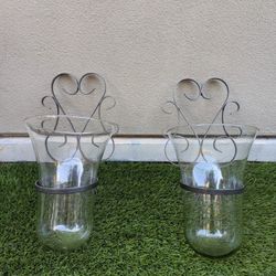 2 Wrought Iron and Glass Holders 