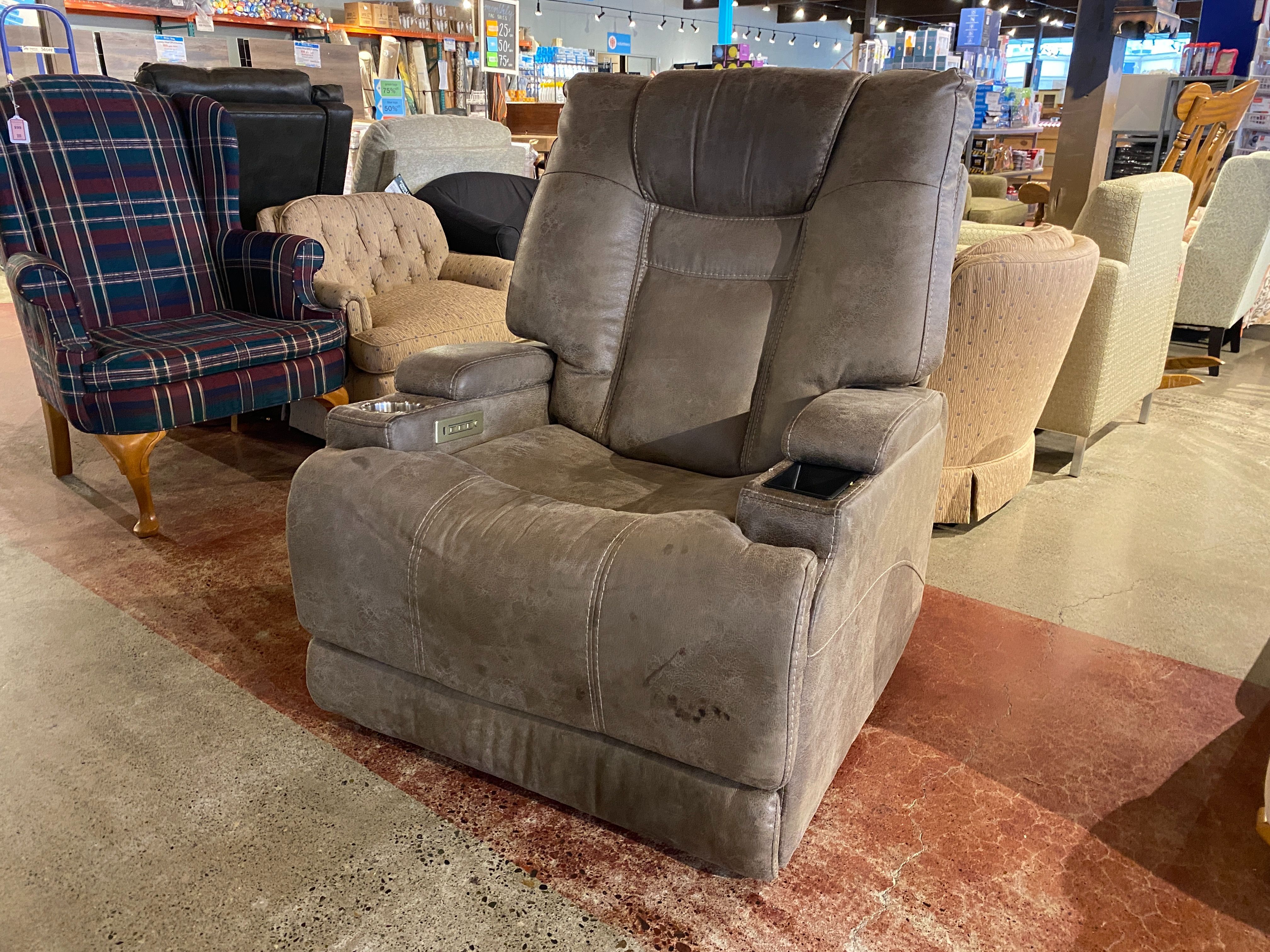 Boxy Grey Electric Power Recliner Chair, No Cords