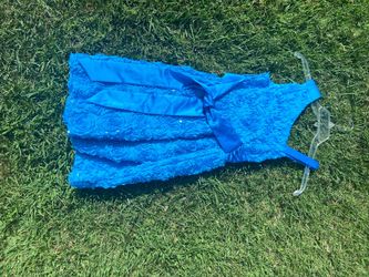 Blue Rosette Sequin Dress with Bow Sz 14