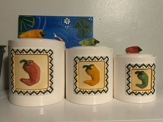 Chili Pepper Cookie Jar / Jar set Clay Art 1994