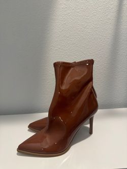 Brown Patent Leather Stiletto Ankle Boots