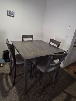 Dark Grey Wood Dining Table with 4 Chairs