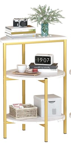 AWQM Marble Side End Table Set, 3-Tier Sofa Side Table, Small Round Coffee, Table Bedside Table of 2, Corner Table w/Metal Frame for Living Room Bedro