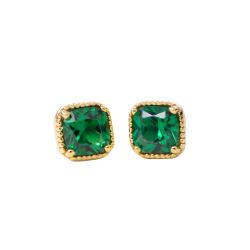 Emerald Sterling Silver Cushion Cut Earrings 