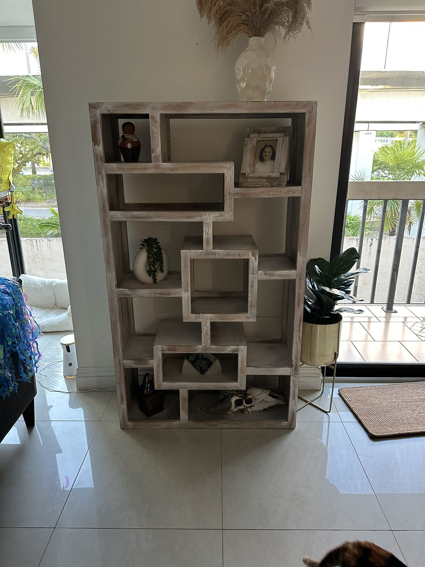 Modern BOHO Geometric 11-Shelf Open-Back Bookcase