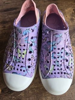 Kids Purple Butterfly Print Slip-On Shoes