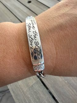 Silver Tone Inspirational Quote Bangle Bracelet
