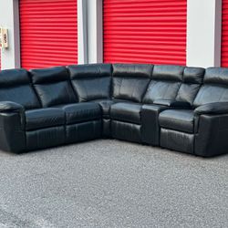 SECTIONAL COUCH REAL LEATHER BLACK GOOD CONDITION DELIVERY AVAILABLE 🚚