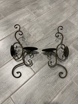 (2) Ornate Metal Candle Wall Sconce