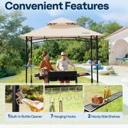 VIVOHOME 8 FT. W X 5 FT. D Steel Frame Double Roof BBQ Gazebo Canopy
