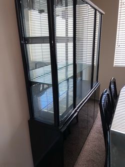 Black Lacquer Glass Display Cabinet & Table