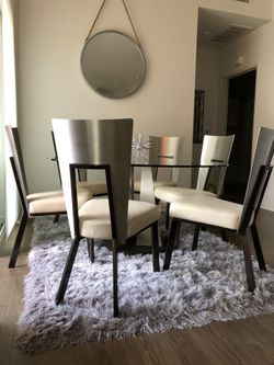 Chrome & Glass 54 Inch Round Dining Table & Chairs