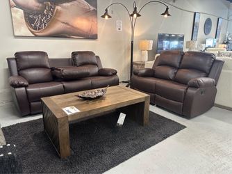 Brown Faux Leather Reclining Sofa & Loveseat Set – Floor Model Special – $899.99 + tax