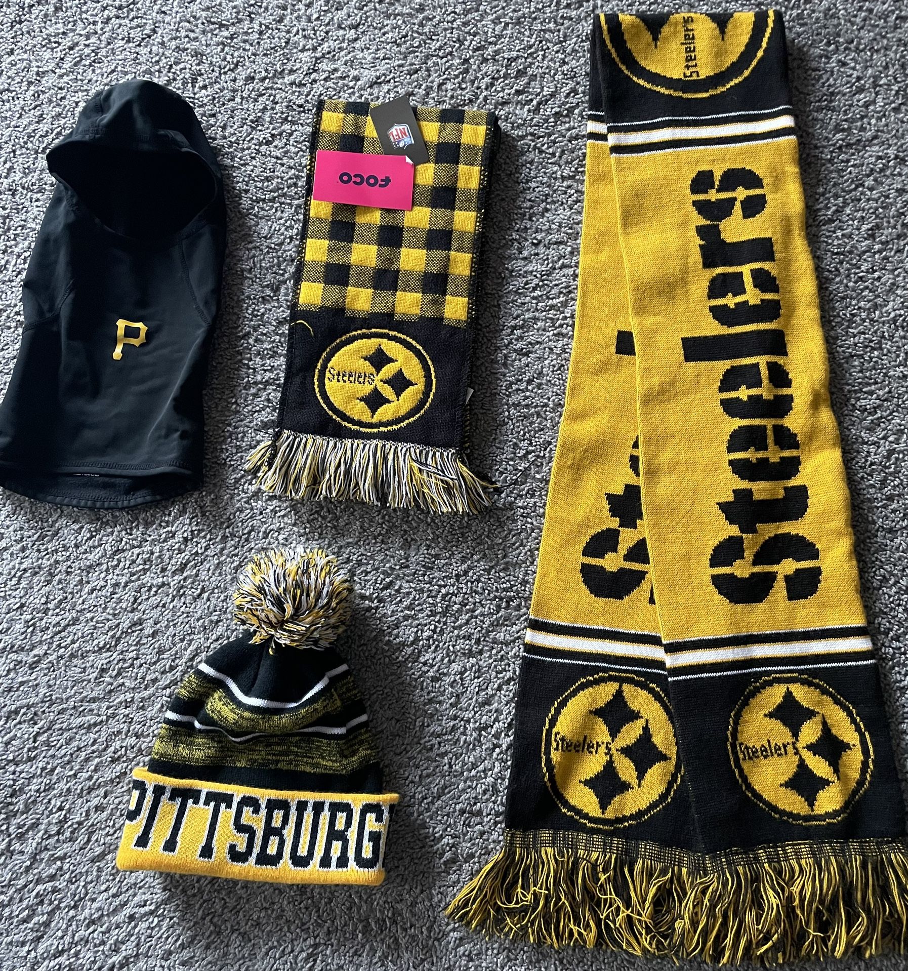 Pittsburgh Steeler, hats, and scarves