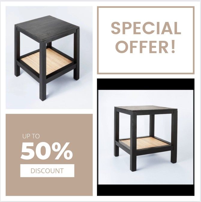 Brand New Threshold & Studio MC Gee ( Set Of 2) Canyon Lake Wood/ Rattan Side Table