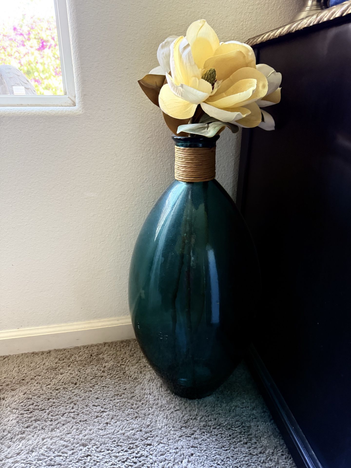 Teal glass vase FLOWERS not included