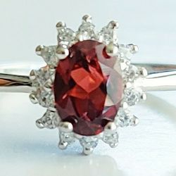 Garnet Stone Ring In Sterling Silver Size 7 1/2 (Lowered Price)