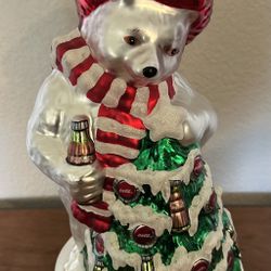 Vintage 1999 Mercury Glass Coca-Cola Polar Bear and Christmas Tree 12” Figure