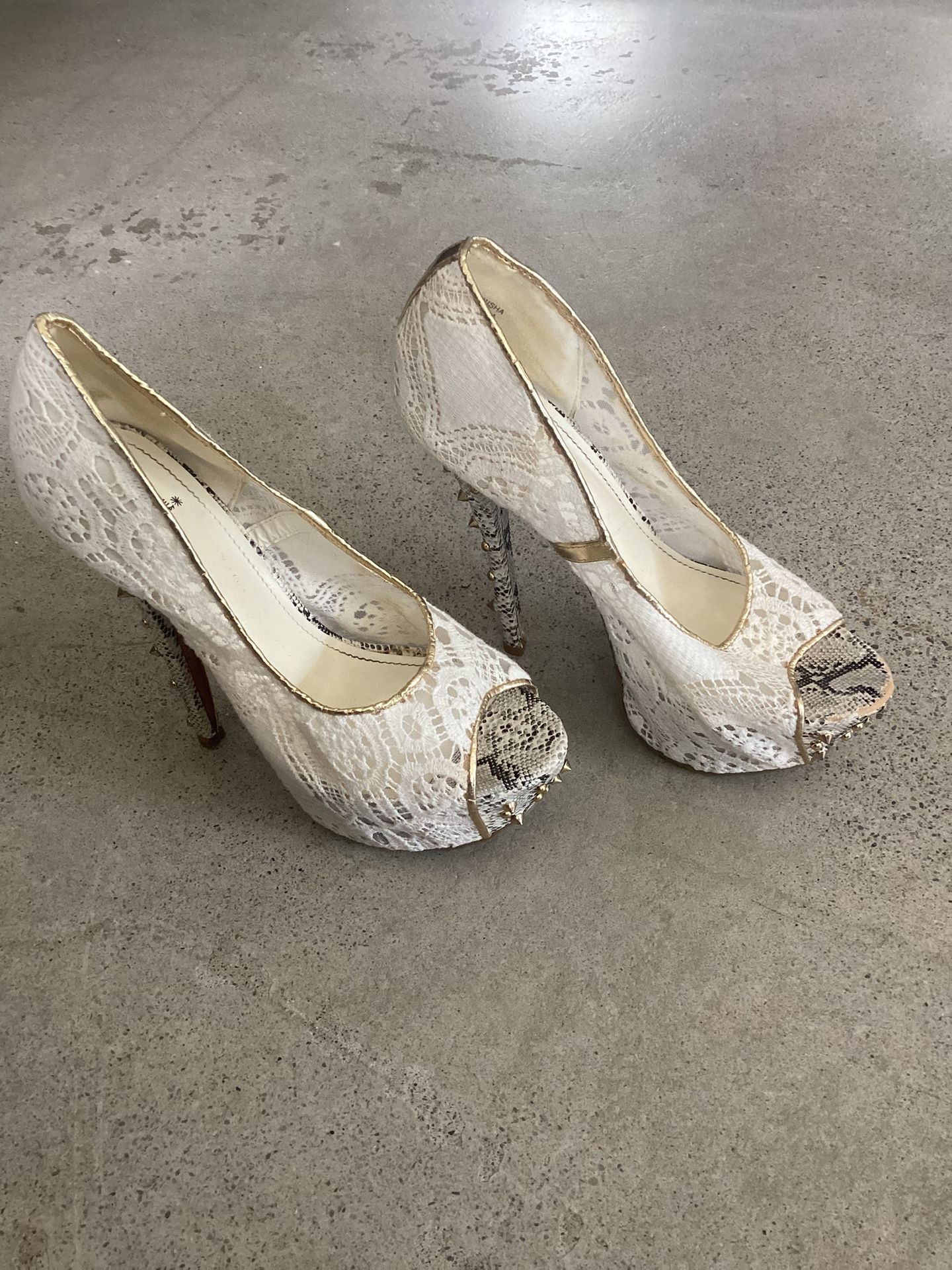 White & Gold Heels w/ Studs