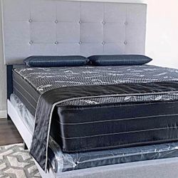 BRAND NEW QUEEN SIZE GRAY LINEN BED FRAME WITH NEW MATTRESS/FAST DELIVERY